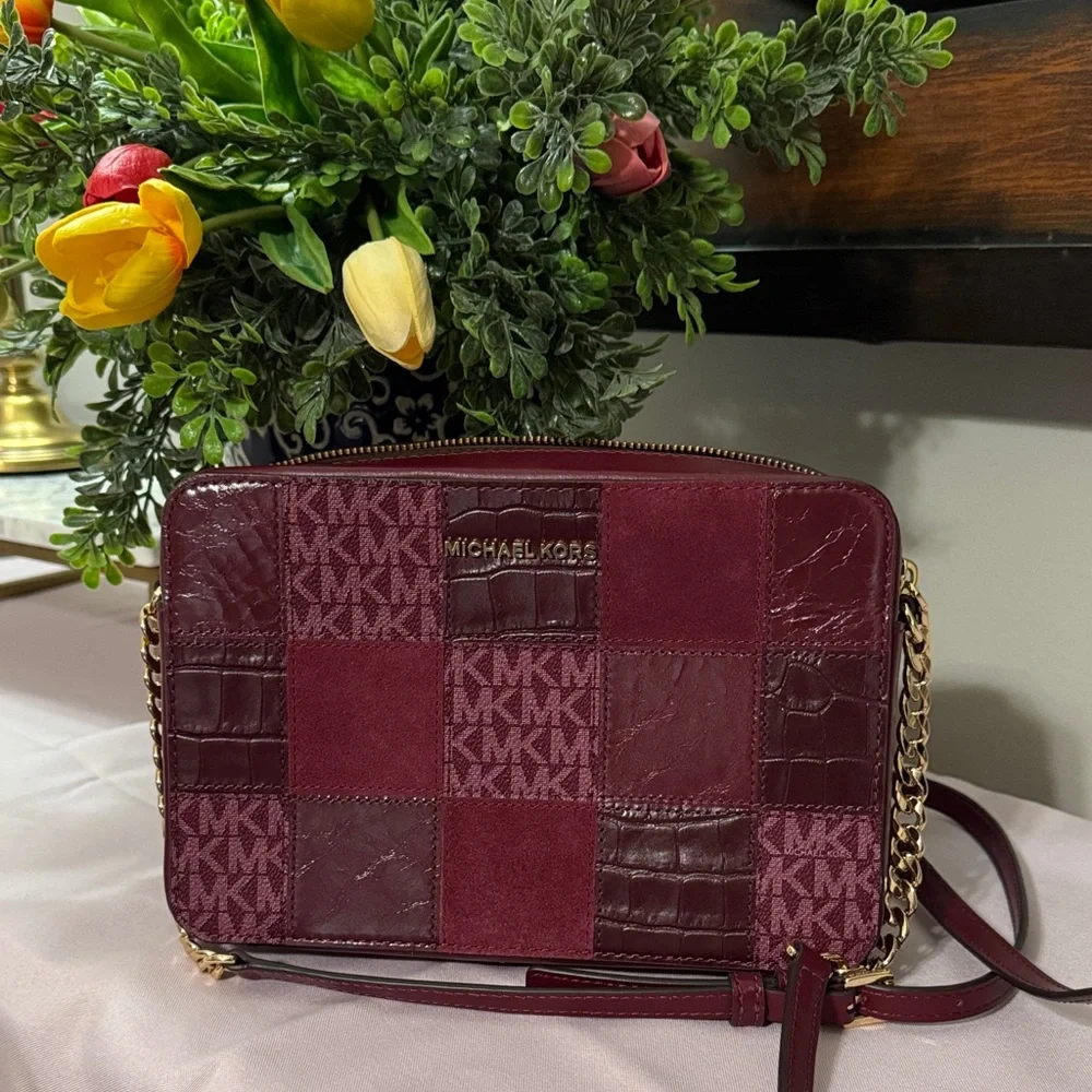 Michael Kors Patchwork Burgundy Crossbody Bag - Picture 1 of 13